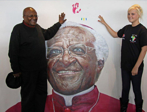 Archbishop Emeritus Desmond Tutu with Michela Ferroli who inspired the idea behind Out Of Africa Children’s Fund. Michela is the daughter of Kim Highfield who established the Out of Africa Children’s Foundation in 2007.  Michela was diagnosed with cancer at the age of 3 years and is now a cancer survivor, living a normal healthy life.